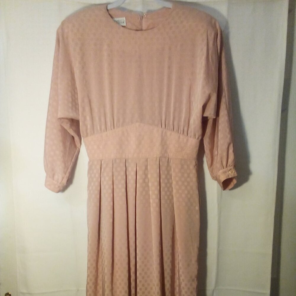 Joan Sparks For Daniel Barrett Vintage Dress Women 14 Long Sleeve Satin Pink